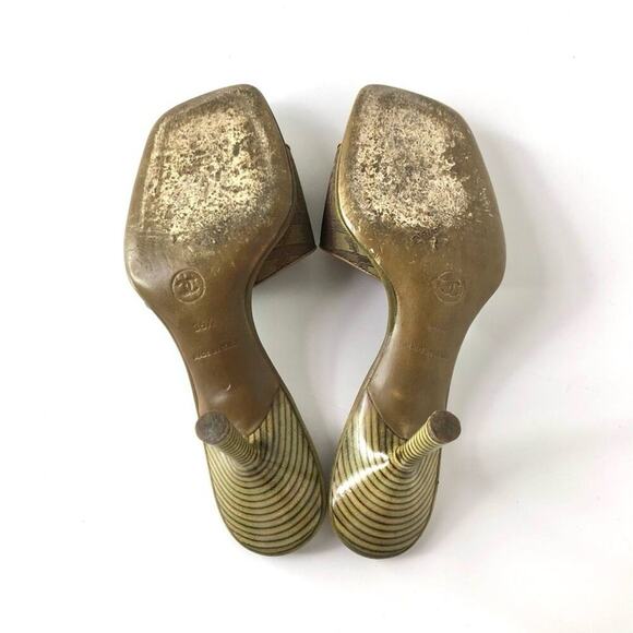 Vintage Chanel Interlocking CC Monogram Satin Slip On Mules Sandals 36.5 - Picture 7 of 9